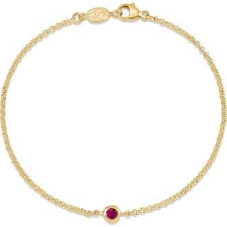 Dower & Hall Single Ruby Dewdrop Chain Bracelet in Yellow Gold Vermeil at Nordstrom, Size 7.25