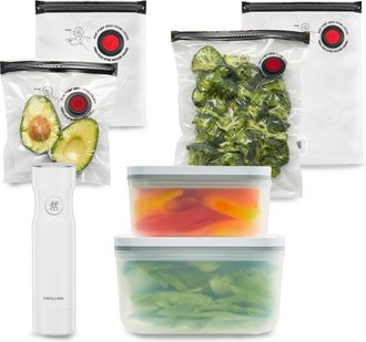 Zwilling Fresh & Save 7-pc Vacuum Sealer Machine Starter Set, Sous Vide Bags, Meal prep, Airtight Containers