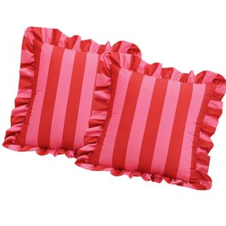 OEM Par De Fundas De Almohada A Rayas, De F&aacute;cil Cuidado - Rayas Rojas Y Rosas