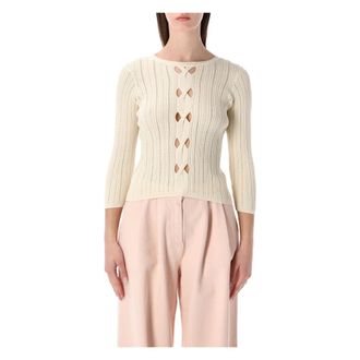 Sessun Round-neck Knitwear, female, White, Size: M Alencar Pointelle Knit