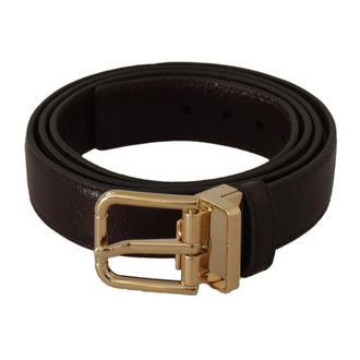 Dolce & Gabbana Belts, male, Brown, Size: ONE SIZE Brown Leather Belt with Gold Metal Buckle