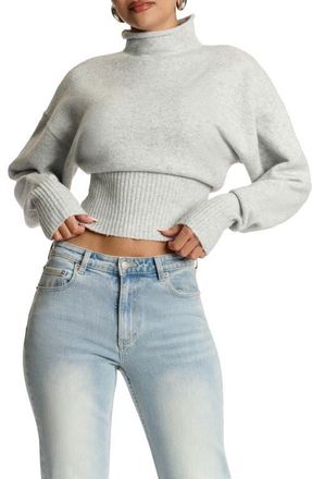 Naked Wardrobe Turtleneck Crop Sweater in Heather Grey at Nordstrom, Size X-Large