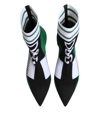 Dolce & Gabbana Womens Green Stretch Sock Style Ankle Boots Shoes Black And Polyester Leather