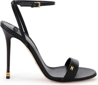 Elisabetta Franchi Schoenen - Dames - Sandalen met hakken - Zwart - 37 1/2 EU - Leer - Schoenen