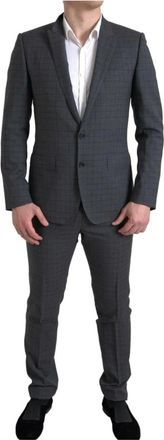 Dolce & Gabbana Elegant Grijs Geruit Slim Fit Pak - Heren - Business pakken - Grijs - 2XL - Wol - Kostuums