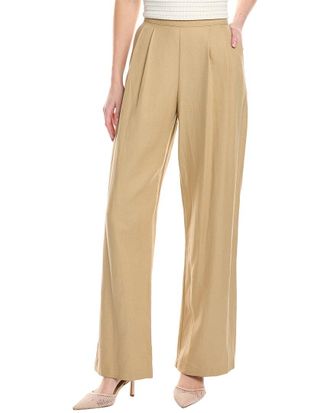 Enza Costa Twill Pleated Linen-Blend Pant