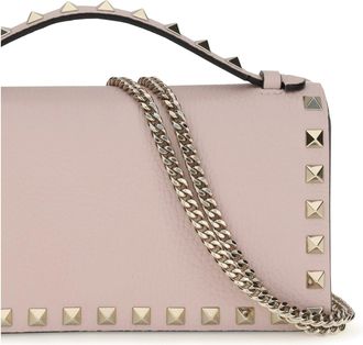 Valentino Garavani Womens Chain Wallet Rockstud Rose Quartz Calf Leather & Purses