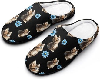 Generic Cat And Daisy Flower Cotton Slippers for Women Indoor Outdoor Slipper Slip-On Memory Foam Home Shoes
