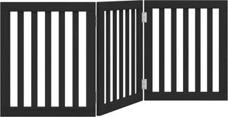 vidaXL Puerta Para Perros Plegable 3 Paneles Madera &Aacute;lamo Negra 150 Cm Vidaxl