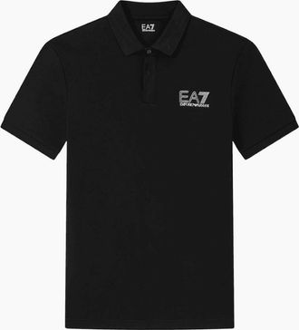 Emporio Armani Mens Concealed Button Up Rear Logo Black Polo Shirt - Size: 40