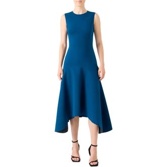 Akris Asymmetric Hem Sleeveless Jersey Dress in Teal at Nordstrom, Size 14