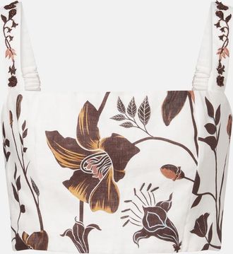 Agua Bendita Cacao floral linen crop top