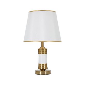 Dmora L&aacute;mpara De Mesa Bonefro, Luz De Escritorio, Luz De Oficina, L&aacute;mpara De Trabajo, Blanco Y Oro, 31x31 H52 Cm - Dmora