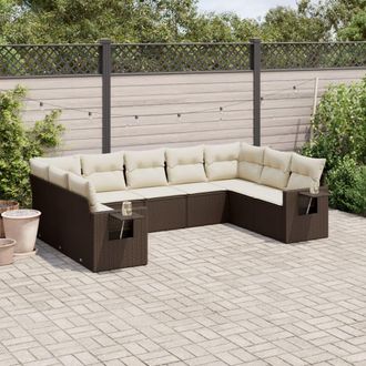 vidaXL Set De Sof&aacute;s De Jard&iacute;n 9 Pzas Y Cojines Rat&aacute;n Sint&eacute;tico Marr&oacute;n Vidaxl