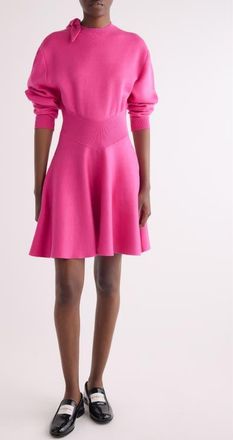 Givenchy Long Sleeve Bow Wool & Cotton Blend Sweater Dress in Fuchsia at Nordstrom, Size X-Large