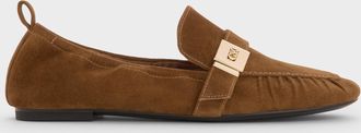 Charles & Keith Cody Suede Metallic-Buckle Ruched Loafers