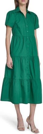 Calvin Klein Short Sleeve Cotton Tiered Maxi Dress in Meadow at Nordstrom Rack, Size 12