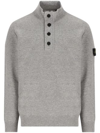Stone Island Medium Grey Knit Sweater with Ribbed High Collar