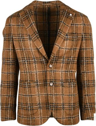 L.B.M. 1911 Round Cut Jacket with Button Closure and Plaid Design
