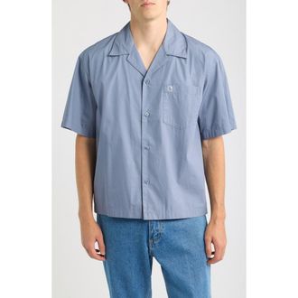 Carhartt Work in Progress Kendry Cotton Poplin Camp Shirt in Shady Blue/white at Nordstrom, Size Xx-Large