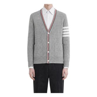 Thom Browne Hector Patchwork Jersey Intarsia - male - Thom Browne - Cardigans - Gray - 2XL - Knitwear