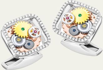 Tateossian Mens Diamond and Gemstone Mechanical Gear Cufflinks