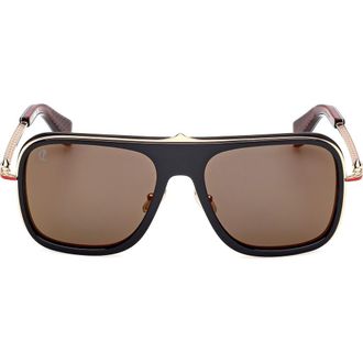 Christian Louboutin 62mm Mirrored Navigator Sunglasses in Black /Gold Red Enamel at Nordstrom