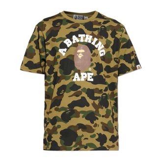 A Bathing Ape T-Shirts, male, Green, Size: 2XL 1ST Camo College TEE