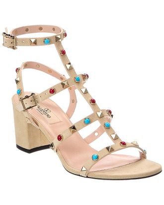 Valentino Caged Rockstud 58 Suede Ankle Strap Sandal