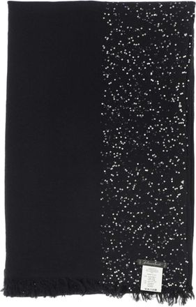 Faliero Sarti Fringed Black Scarf With Sequin Detailing