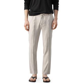 Mango Slim Fit Drawstring Linen Blend Pants in Beige at Nordstrom, Size 34