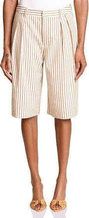 Avec Les Filles Pleated Bermuda Shorts in Camel /Cream at Nordstrom, Size 12
