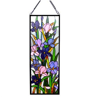Chloe Lighting SORORIA Tiffany-glass Iris Design Window Panel 11.5x31.5