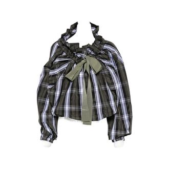 Patou Scoop-neck Check Ruffled Blouse
