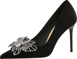 Generic Chunky Heels for Women Layer Bowknot Decoration European and American High Heels Shallow Mouth Womens Shoes Womens Slip On Shoes Size 5 (Black, 5.5)