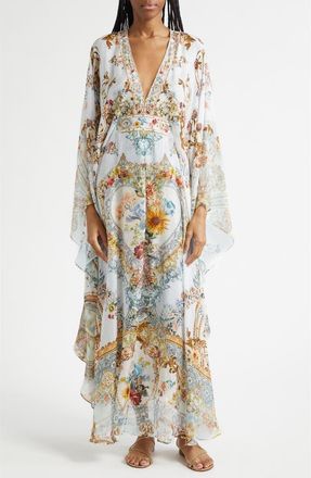Camilla Seville Sweetheart Long Sleeve Silk Caftan at Nordstrom