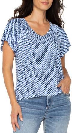 Liverpool L.A. Flutter Dolman Sleeve Top in Blue Geo at Nordstrom Rack, Size Large