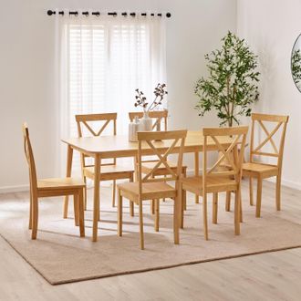 Furniturebox Lynton Large Oak Effect Wooden Dining Table & 6 Millford Chairs in Light Oak