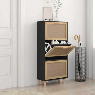 vidaXL Vidaxl - Zapatero Madera Contrachapada Negro Rat&aacute;n Natural 52x25x115 Cm