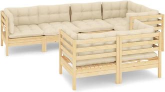 vidaXL Muebles De Jard&iacute;n 7 Pzas Y Cojines Madera Maciza De Pino Crema Vidaxl