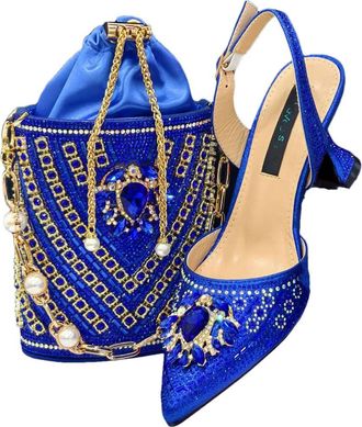Generic Womens Stiletto High Heel Shoes and Gold Chain Handbag Set Sparkly Rhinestone Big Crystal Decoration