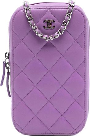 Chanel Pre-owned Quilted Leather Phone Bag - Dames - Vintage Schoudertas - Paars - ONE Size - Leer - Vintage