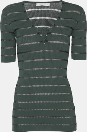 Sandro Green Stripe Stretch Knit Top