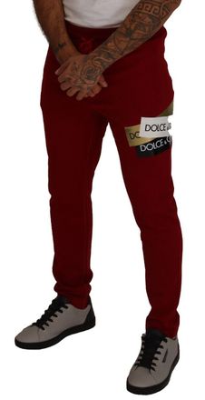 Dolce & Gabbana Mens Red Cotton Logo Patch Sweatpants Jogging Pants