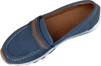 Generic Womens Loafers Casual Round Toe Walking Shoes Stylish Classic Non-Slip Lightweight Versatile Comfy Slip On Flat Shoes Outdoor Work Blue