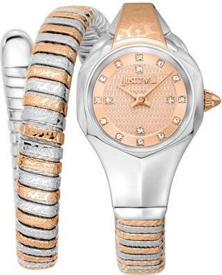 Just Cavalli Snake Wraparound Bracelet Watch, 22mm x 35mm in Two Tone Silver/Rose Gold at Nordstrom Rack