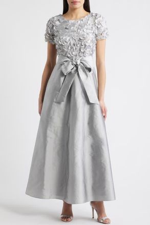 Pisarro Nights 3D Beaded Paillette Bodice Taffeta A-Line Gown in Silver at Nordstrom, Size 14