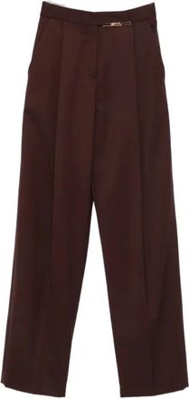 Elisabetta Franchi Cool Wool Broeken met Jewel Plaque - Dames - Wijde Broeken - Bruin - L - Leer - Broeken