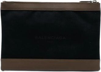 Balenciaga Pre-owned Navy Clip M - Dames - Vintage Clutch - Blauw - ONE Size - Leer - Vintage