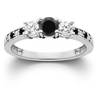 Pompeii3 1 1/4CT Black & White Diamond Engagement 3-Stone Ring 10K White Gold Size Selectable